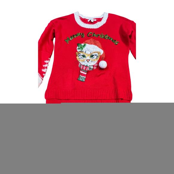 Festive Christmas Ugly Sweater Cat with Cateye glasses, Medium, Red - Picture 5 of 7